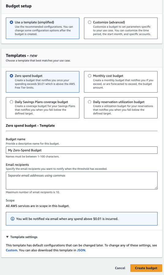 Choose budget type